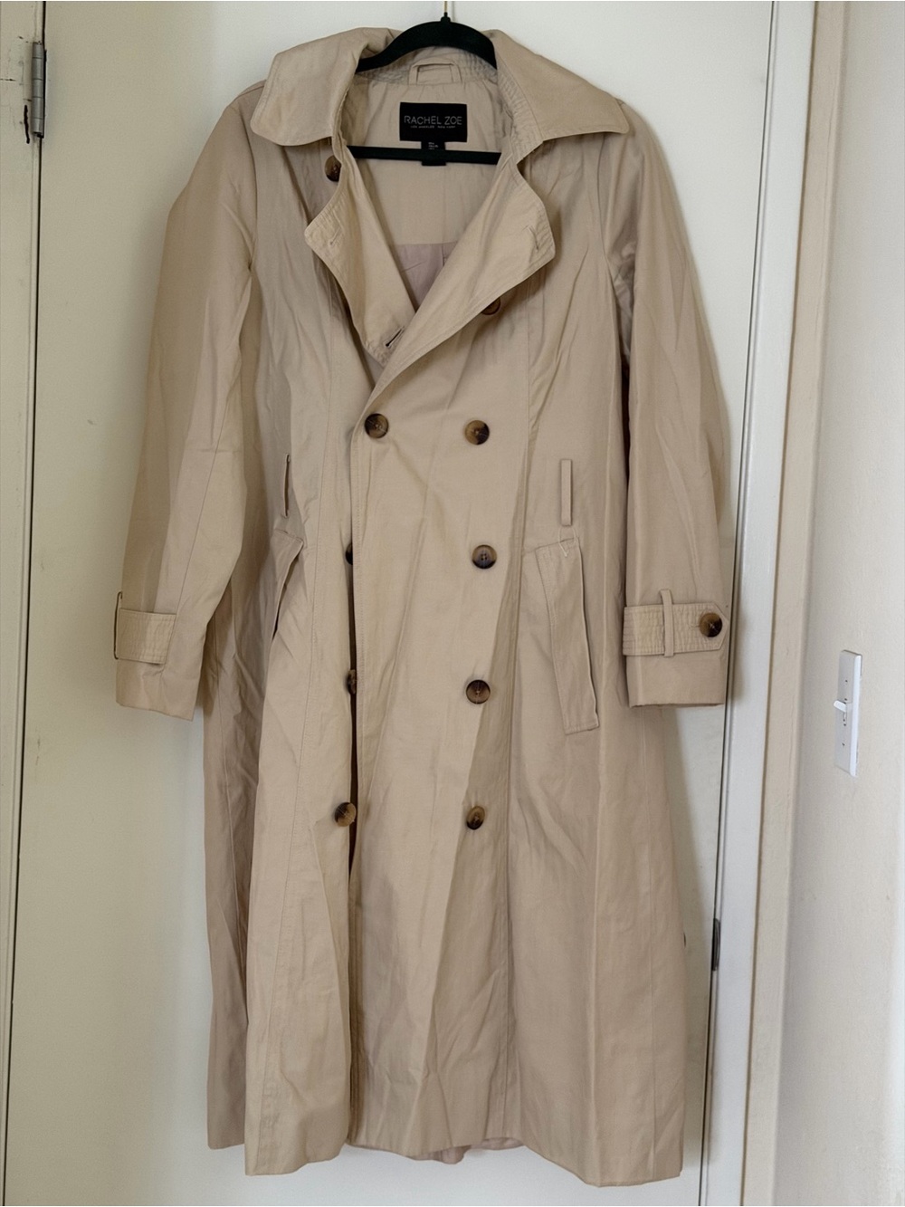 Rachel Zoe Long Beige Double-Breasted Trench Coat